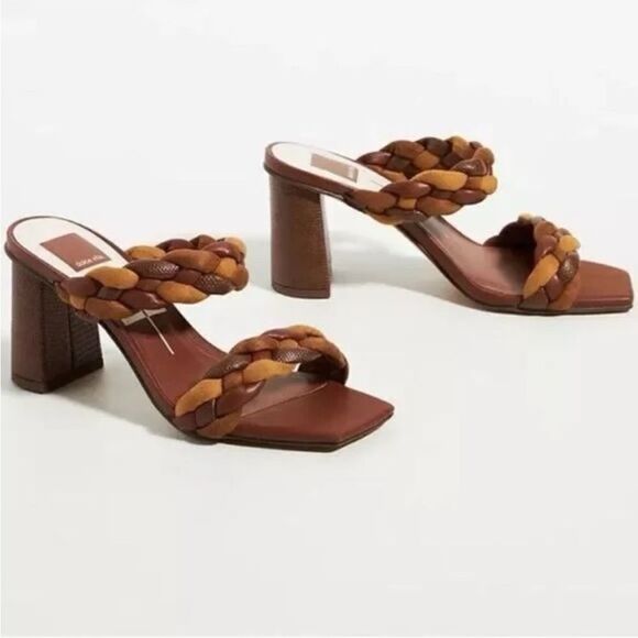NWOT Dolce Vita Anthropologie Braided Brown/Tan Leather Heels US 8.5 - Picture 1 of 10